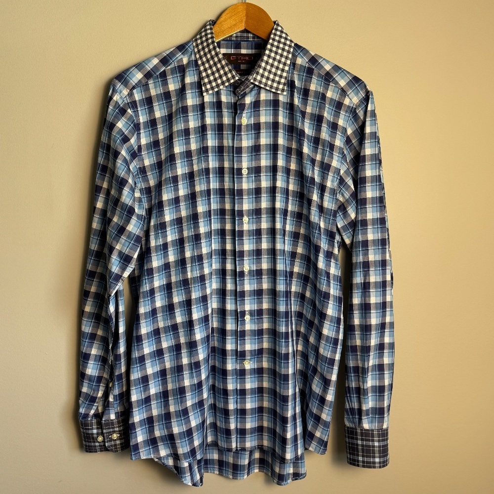 Etro Milano Men's Slim Fit Long Sleeve Plaid Button Up Casual‎ Dress Shirt 42